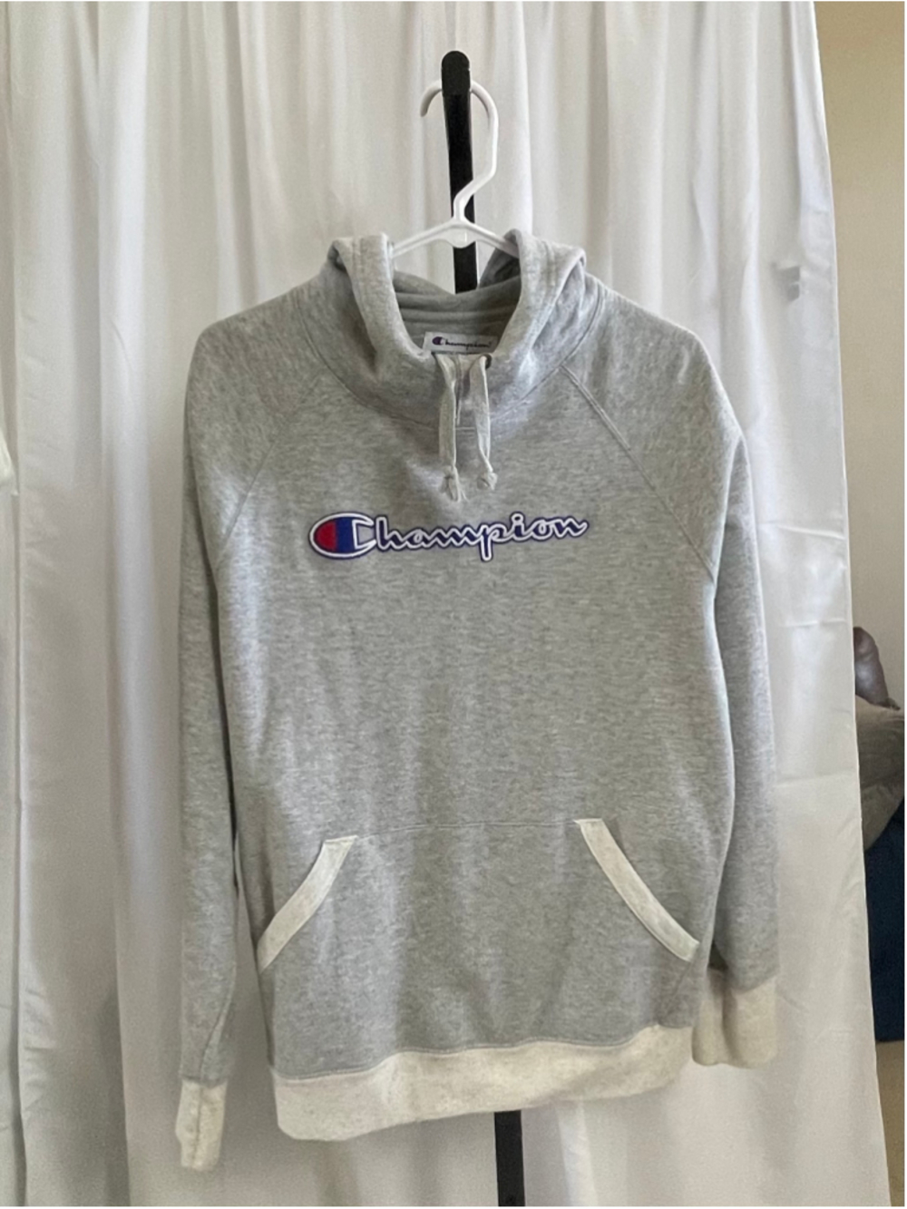 Women's Champion Hoodie Sweatshirt XL Grey White